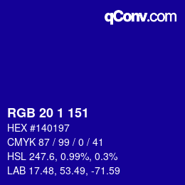Color code: RGB 20 1 151 | qconv.com