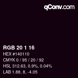 カラーコード: RGB 20 1 16 | qconv.com