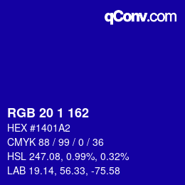 Color code: RGB 20 1 162 | qconv.com