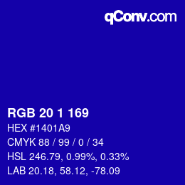 Color code: RGB 20 1 169 | qconv.com
