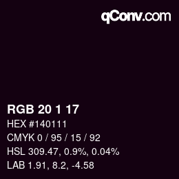 カラーコード: RGB 20 1 17 | qconv.com