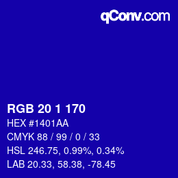 Color code: RGB 20 1 170 | qconv.com