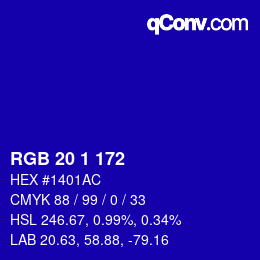 カラーコード: RGB 20 1 172 | qconv.com