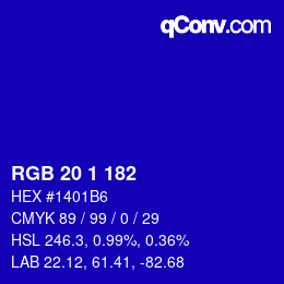 カラーコード: RGB 20 1 182 | qconv.com