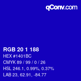 Color code: RGB 20 1 188 | qconv.com