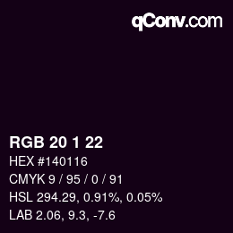 カラーコード: RGB 20 1 22 | qconv.com