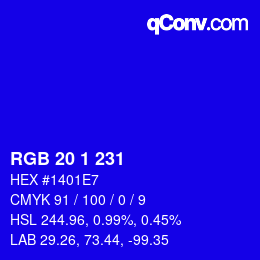 Color code: RGB 20 1 231 | qconv.com