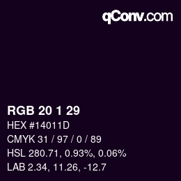 Color code: RGB 20 1 29 | qconv.com