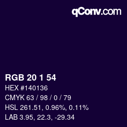 カラーコード: RGB 20 1 54 | qconv.com