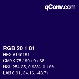 カラーコード: RGB 20 1 81 | qconv.com
