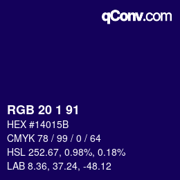 Color code: RGB 20 1 91 | qconv.com