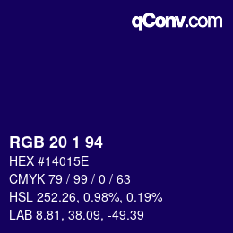カラーコード: RGB 20 1 94 | qconv.com