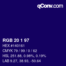 カラーコード: RGB 20 1 97 | qconv.com