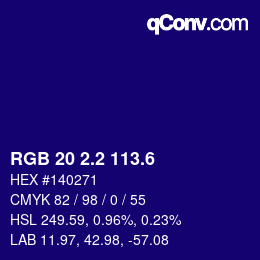 カラーコード: RGB 20 2.2 113.6 | qconv.com