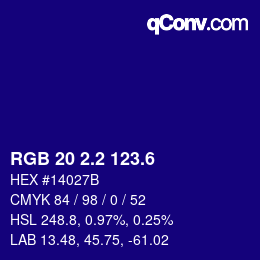 カラーコード: RGB 20 2.2 123.6 | qconv.com