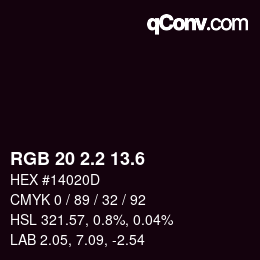 カラーコード: RGB 20 2.2 13.6 | qconv.com