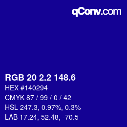 カラーコード: RGB 20 2.2 148.6 | qconv.com