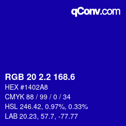 カラーコード: RGB 20 2.2 168.6 | qconv.com