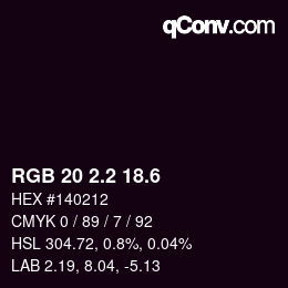 カラーコード: RGB 20 2.2 18.6 | qconv.com