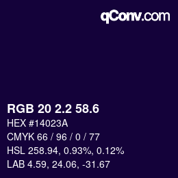 カラーコード: RGB 20 2.2 58.6 | qconv.com