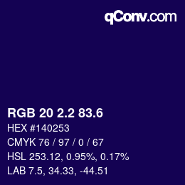 カラーコード: RGB 20 2.2 83.6 | qconv.com