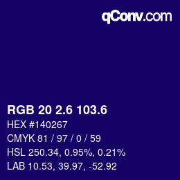 カラーコード: RGB 20 2.6 103.6 | qconv.com