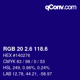 カラーコード: RGB 20 2.6 118.6 | qconv.com