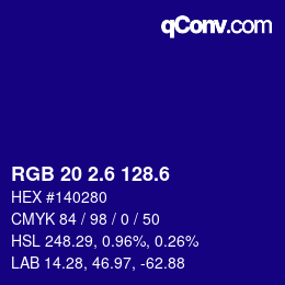 カラーコード: RGB 20 2.6 128.6 | qconv.com