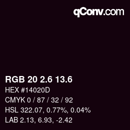 カラーコード: RGB 20 2.6 13.6 | qconv.com