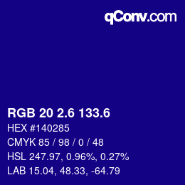 カラーコード: RGB 20 2.6 133.6 | qconv.com