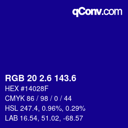 カラーコード: RGB 20 2.6 143.6 | qconv.com