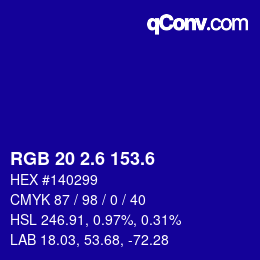 カラーコード: RGB 20 2.6 153.6 | qconv.com