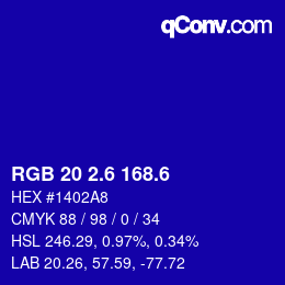 カラーコード: RGB 20 2.6 168.6 | qconv.com