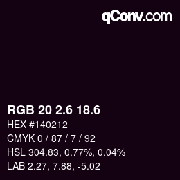 カラーコード: RGB 20 2.6 18.6 | qconv.com