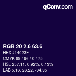 カラーコード: RGB 20 2.6 63.6 | qconv.com