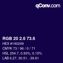カラーコード: RGB 20 2.6 73.6 | qconv.com