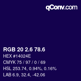 カラーコード: RGB 20 2.6 78.6 | qconv.com
