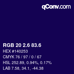 カラーコード: RGB 20 2.6 83.6 | qconv.com
