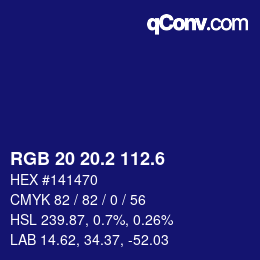 カラーコード: RGB 20 20.2 112.6 | qconv.com
