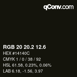 カラーコード: RGB 20 20.2 12.6 | qconv.com