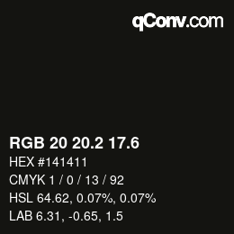 カラーコード: RGB 20 20.2 17.6 | qconv.com
