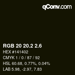 カラーコード: RGB 20 20.2 2.6 | qconv.com