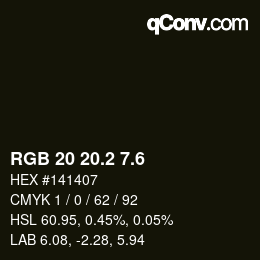 カラーコード: RGB 20 20.2 7.6 | qconv.com