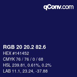 カラーコード: RGB 20 20.2 82.6 | qconv.com