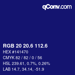 カラーコード: RGB 20 20.6 112.6 | qconv.com