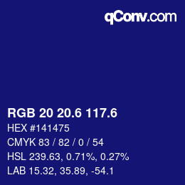カラーコード: RGB 20 20.6 117.6 | qconv.com