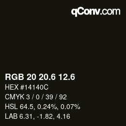 カラーコード: RGB 20 20.6 12.6 | qconv.com