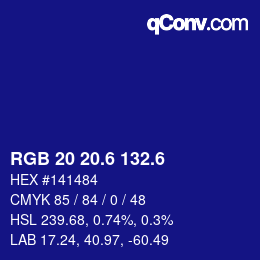カラーコード: RGB 20 20.6 132.6 | qconv.com