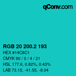 カラーコード: RGB 20 200.2 193 | qconv.com
