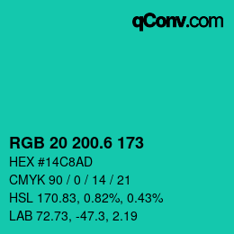 カラーコード: RGB 20 200.6 173 | qconv.com